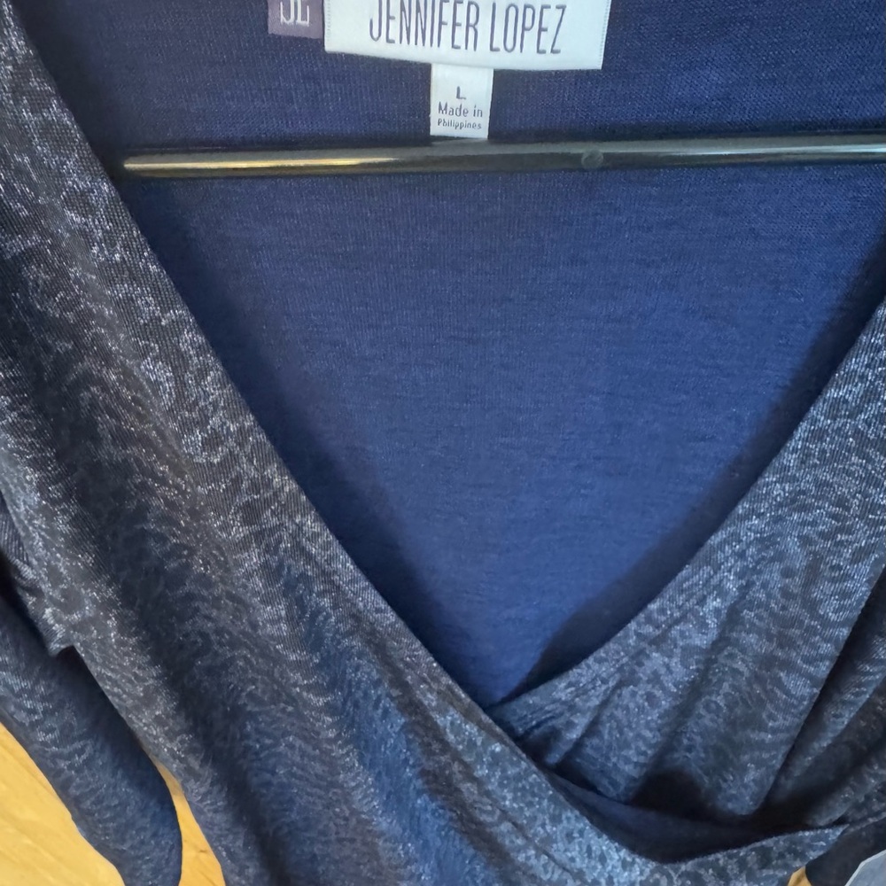 Jennifer Lopez Navy Blue Metallic Wrap-Style Blouse - Picture 4 of 7